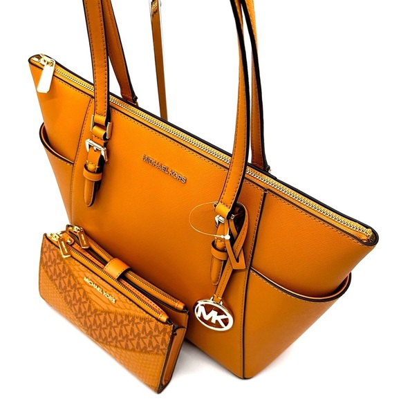 Michael Kors Large Charlotte Tote Bag & Double Zip Wallet Wristlet Cider (NWT) - Picture 12 of 15